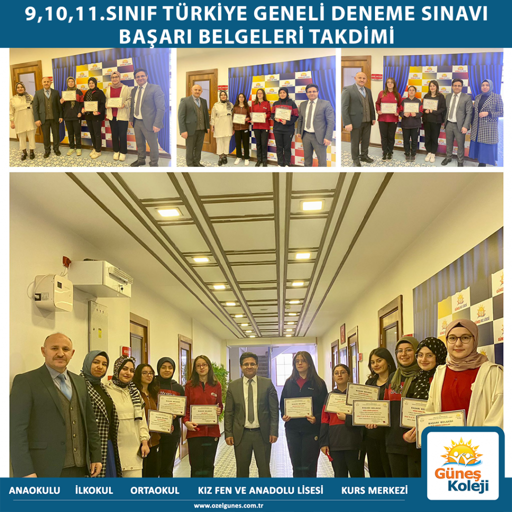 9,10 ve 11.Sınıf Türkiye Geneli Deneme Sınavı Başarı Belgeleri Takdimi