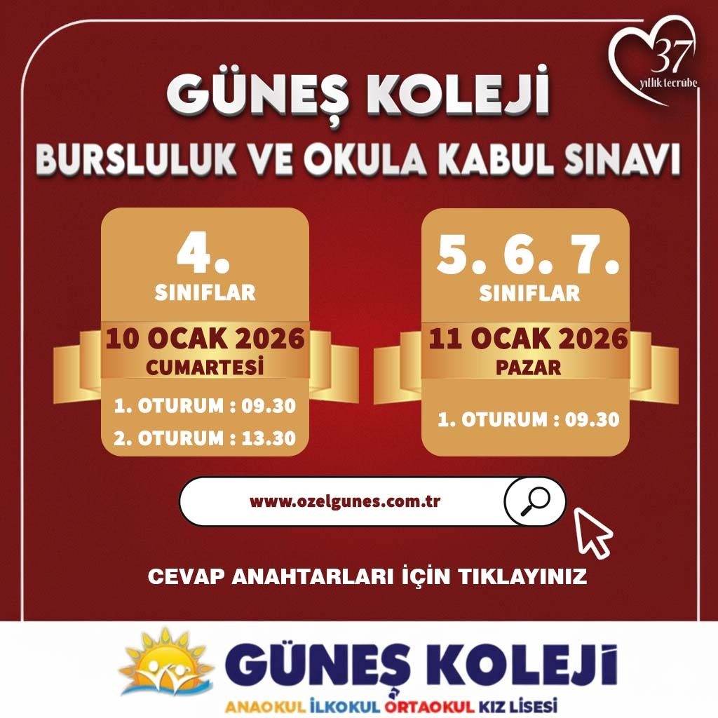 GÜNEŞ KOLEJİ BURSLULUK VE OKULA KABUL SINAVI Cevap Anahtarları Yayınlandı!